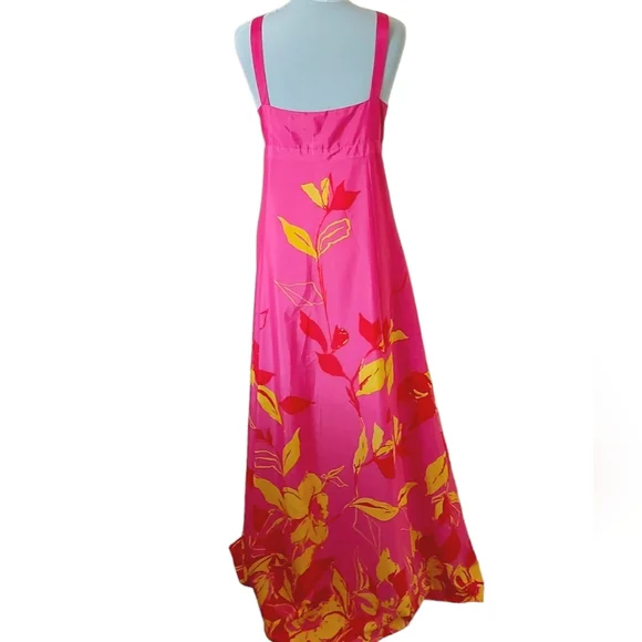 Debut Pink Floral Maxi Dress Size 16 Empire Line Yellow Red Print Pattern Lined. - Picture 6 of 10